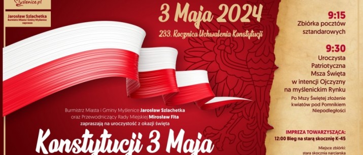 Zapraszamy na gminne uroczystości Święta Konstytucji 3 Maja